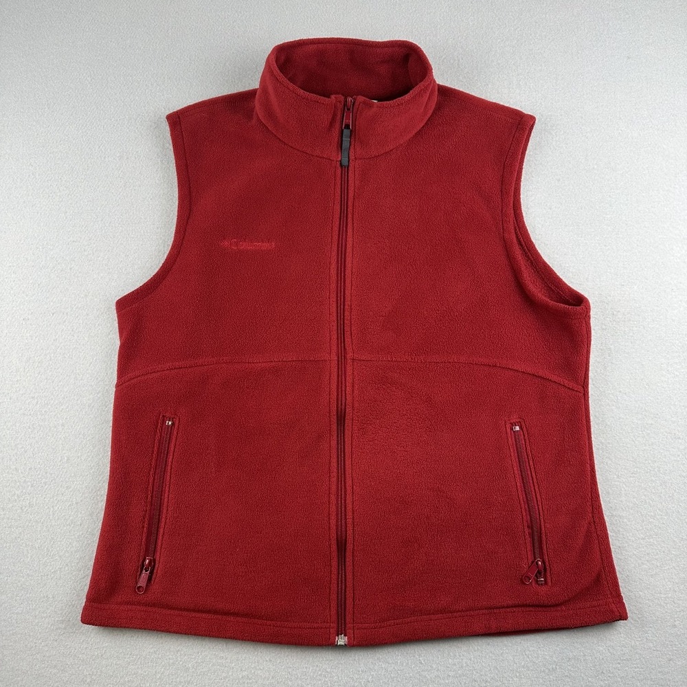 Columbia Fleece Vest Dark Red Full Zip Women's Size XL Pockets Gorp Outdoors